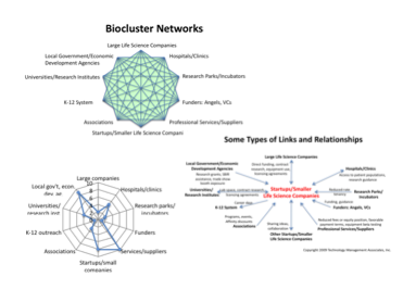 Biocluster networks, links and relationships, assessment
